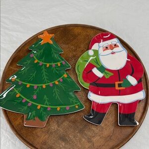 Wondershop Festive Santa and Christmas Tree Plate Set of 2 Cookie Serving Party